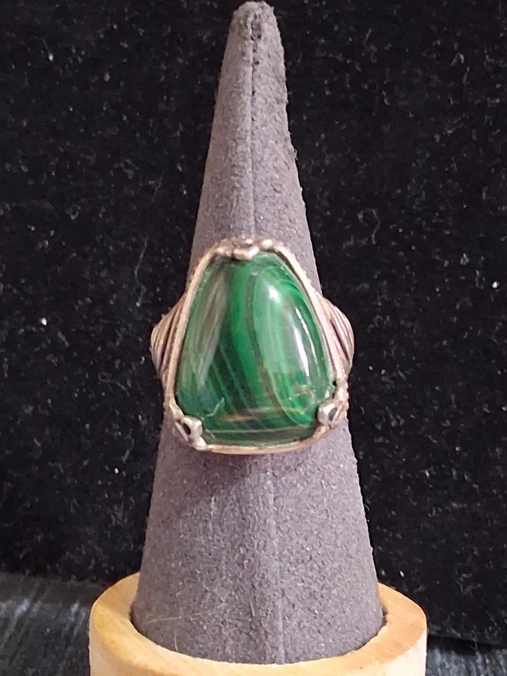 Vintage Navajo Sterling Silver Malachite Statement Ring Size 8 Boho Southwest